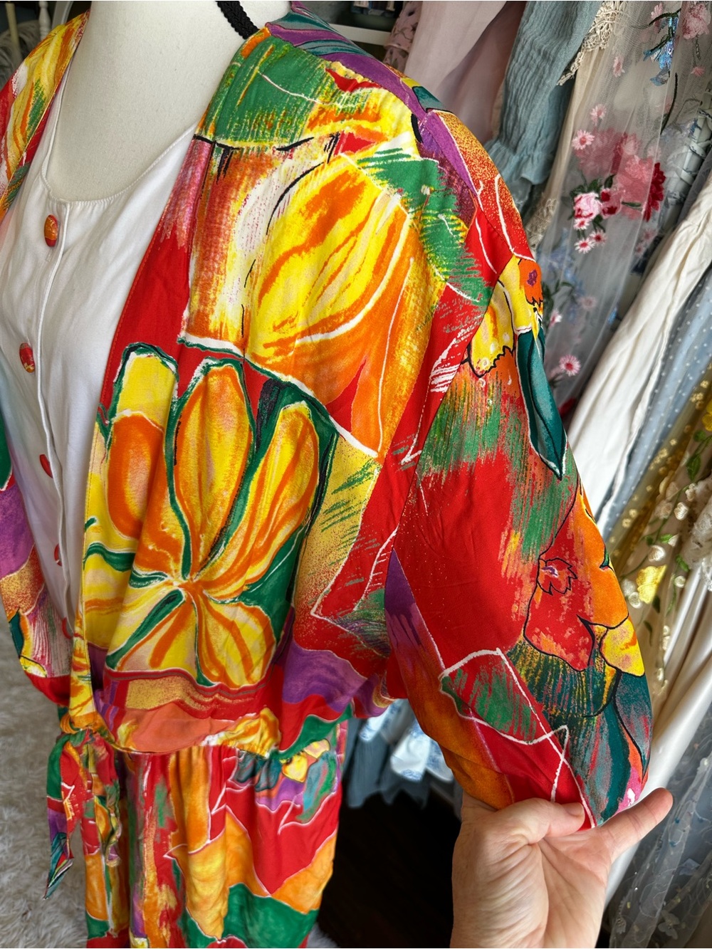 90s Vintage Colorful Floral Patchwork Women's Romper 3X - Picture 10 of 16